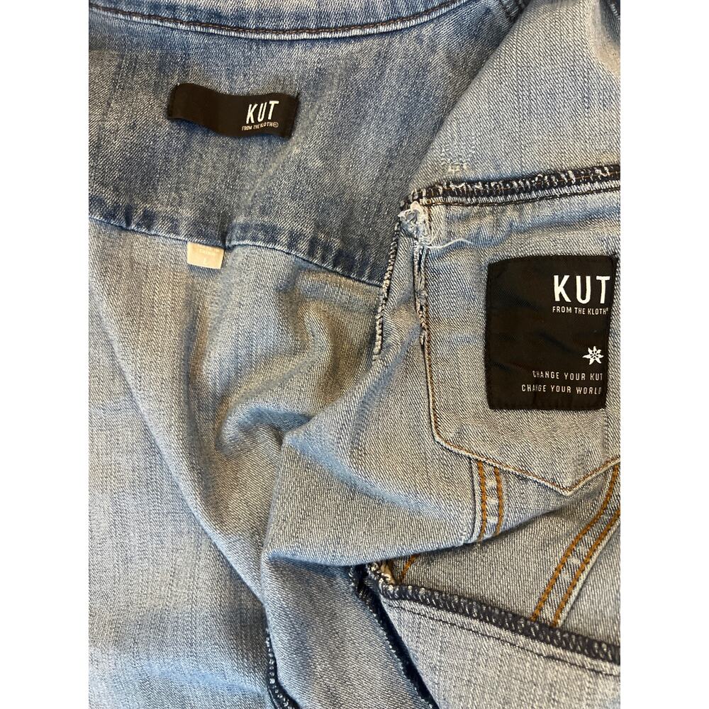 Kut from the Kloth Distressed
Raw Hem Light Blue Denim Kara Frayed Hem Jacket L - Picture 8 of 14